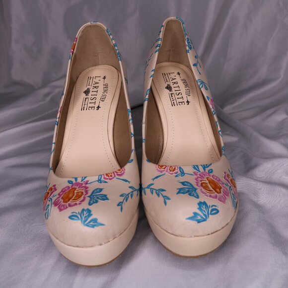 L'Artiste by Spring Step Julianna Off-White Floral Block Heel Size 8 - Picture 6 of 8